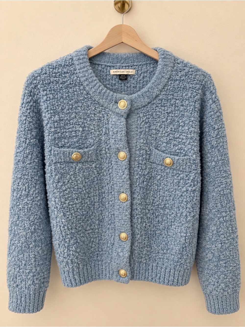 American Eagle Outfitters Light Blue Chunky Knit Button Cardigan - Picture 2 of 2